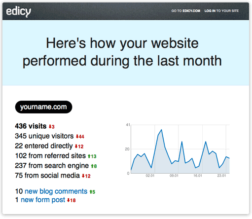 Monthly website activity report from Edicy
